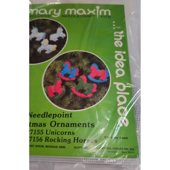 Mary Maxim Needlepoint Christmas Ornaments Kit #027155 Unicorn & #027156 Rocking - Picture 8 of 9